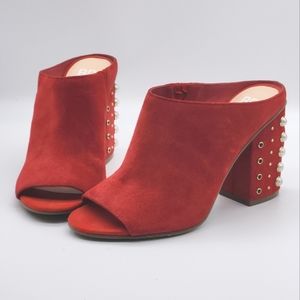 BP Suede Peep Toe Heels with Pearl Details